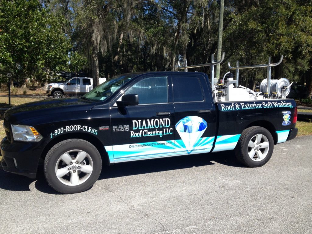 Diamond roof cleaning soft wash wash system and awesome cleaning truck.
